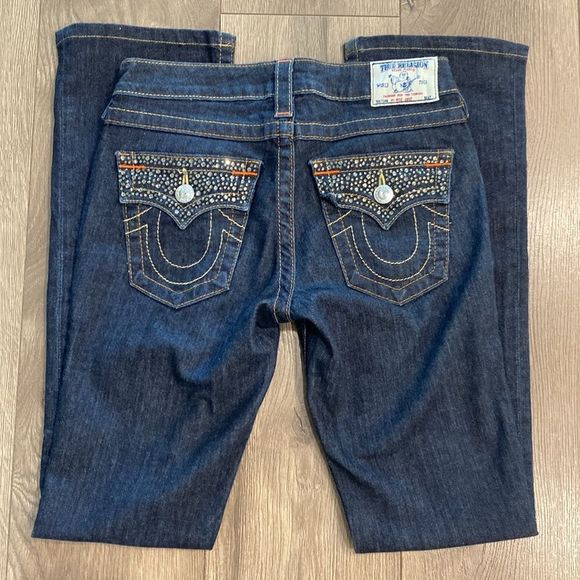 True Religion Denim - True Religion 31” Rhinestone Embellished Boot Cut Stretch Blue Jeans Size 26